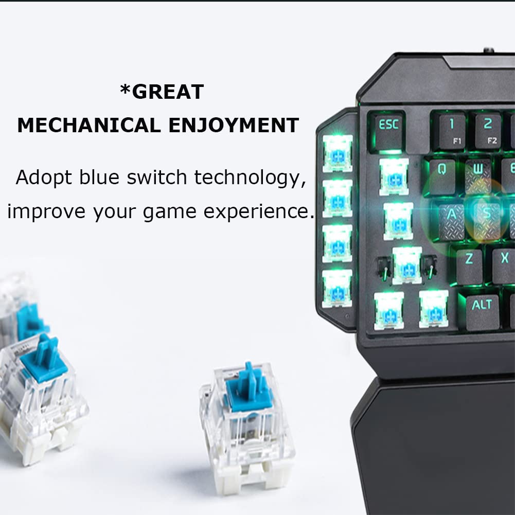 Diyeeni Tastiera meccanica a una mano, tastiera da gioco RGB 35 tasti interruttore blu, tastiera da gioco cablata USB per laptop PC Pro Gamer