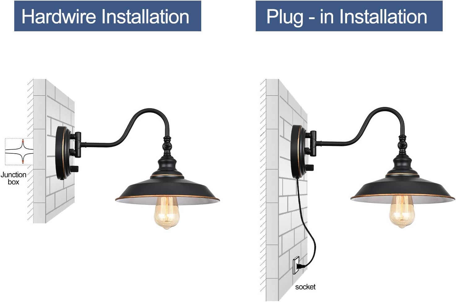 Uр Tо 40% оƒƒ TRLIFE Dimmable Gooseneck Wall Sconces, Swing Arm Wall Sconce Plug in Wall Light Fixture with On/Off Switch, Wall Lights with Plug in Cord E26 Base, UL Listed(2 Pack)