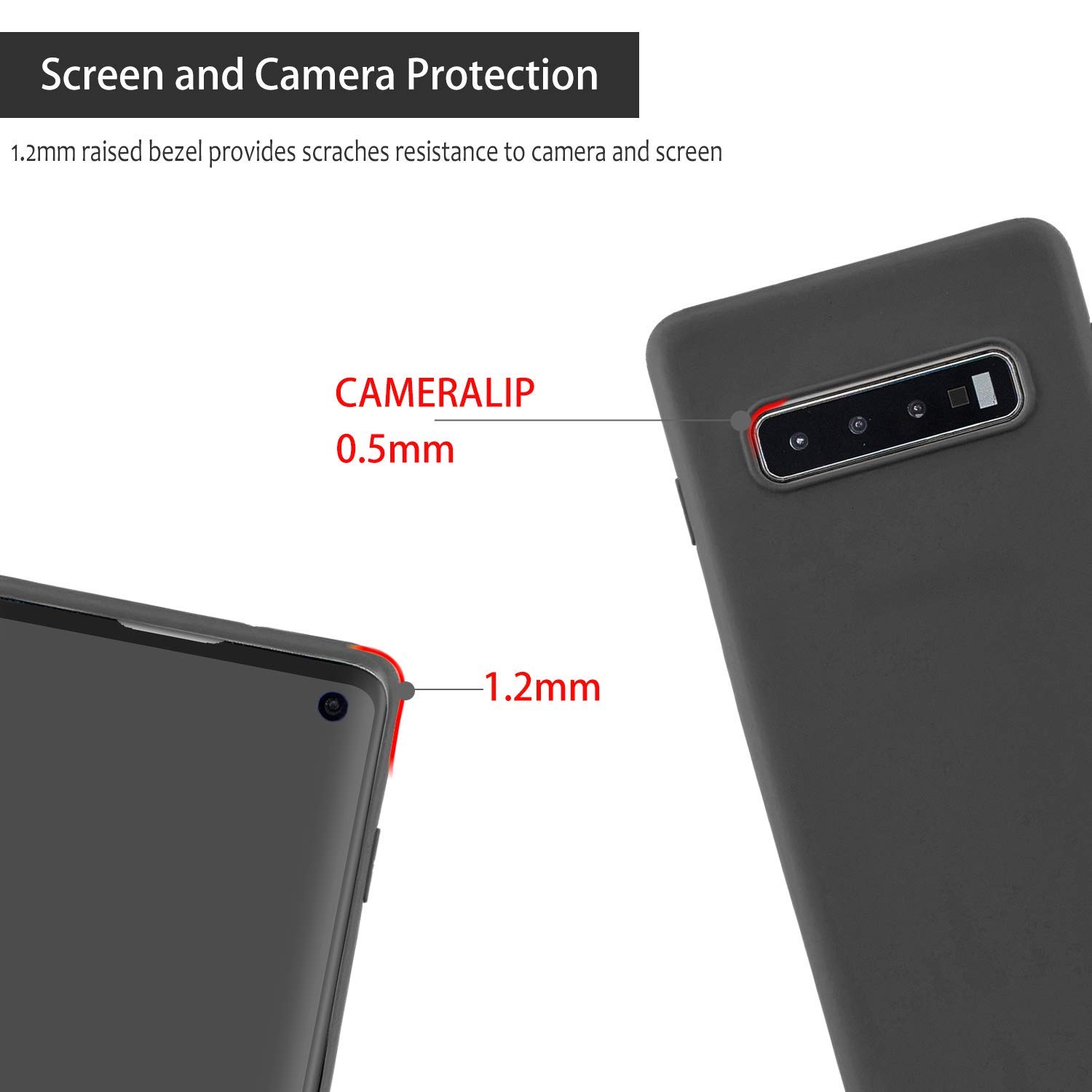 Cuzz - Carcasa para Samsung Galaxy S10+ (1 unidad, protector de pantalla de cristal templado), color sólido y flexible, flexible, flexible, silicona, TPU fina, ultraligera, antideslizante, color negro — view 4