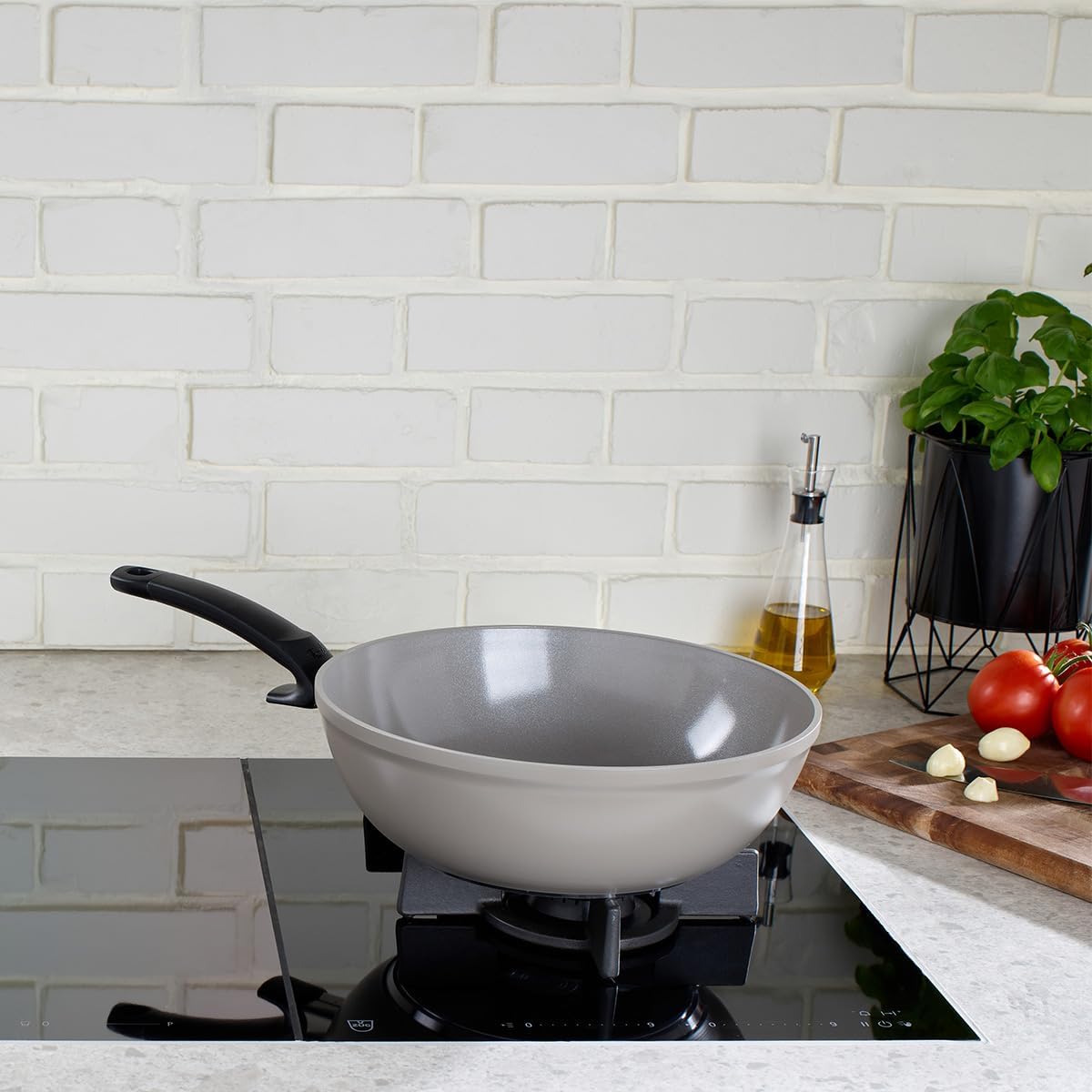 Fissler Ceratal Comfort Ceramic 12 Inch Non-Stick Wok, Warm Grey, Made without PFAS