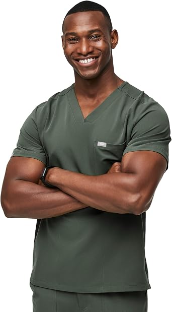 FIGS Chisec Three-Pocket Scrub Top for Men Moss, S