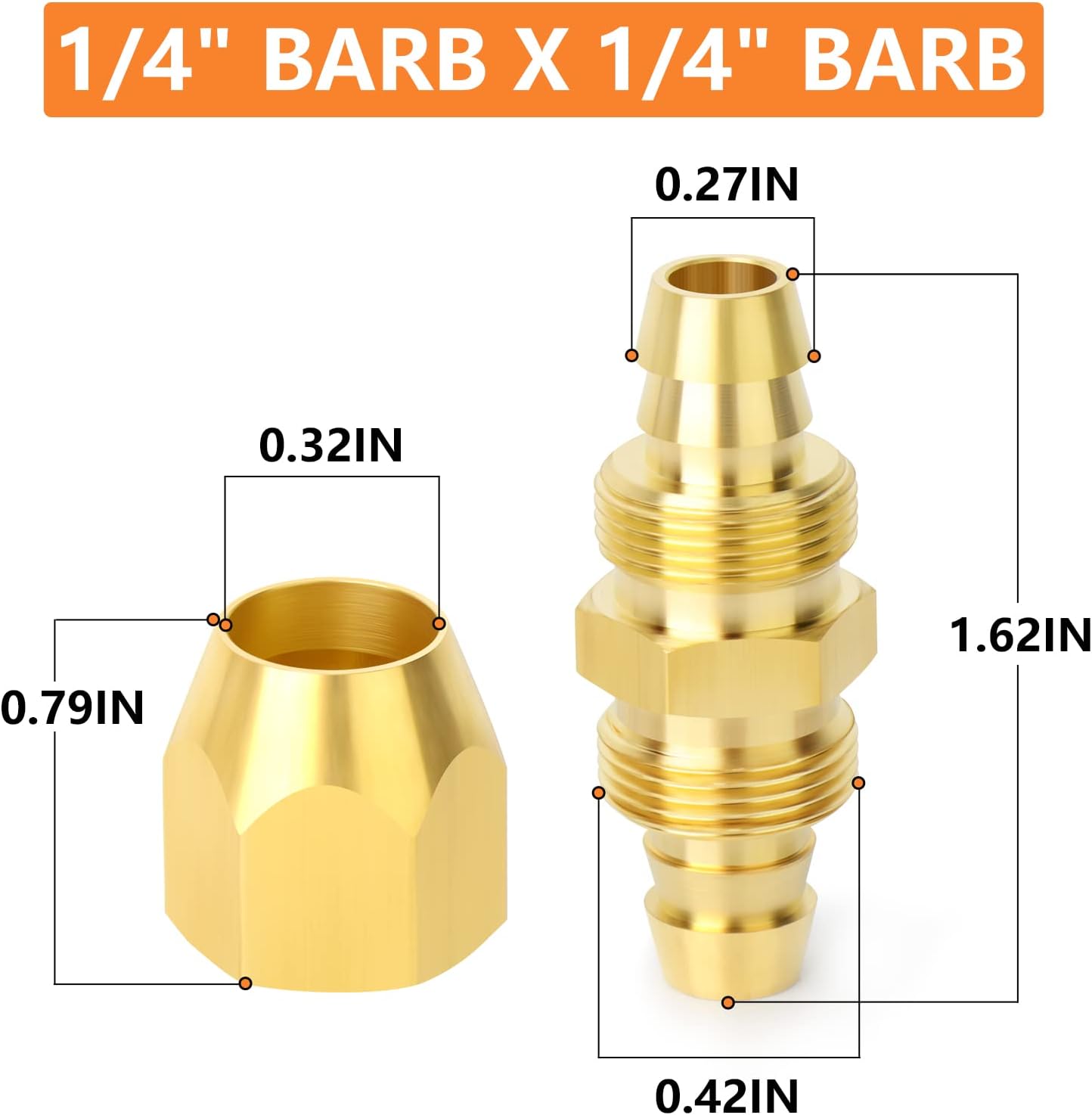 GASHER 10PCS Brass Pneumatic Replacement Fitting, Reusable Hose Splicer Repair Fitting 1/4" Barb （Suitable for 1/4" ID，5/16" OD air hose)
