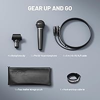 Vista 8 de Phenyx Pro Micrófono vocal dinámico, micrófono cardioide con cable XLR de 16.4 pies, clip de micrófono, bolsa de almacenamiento, micrófono de mano