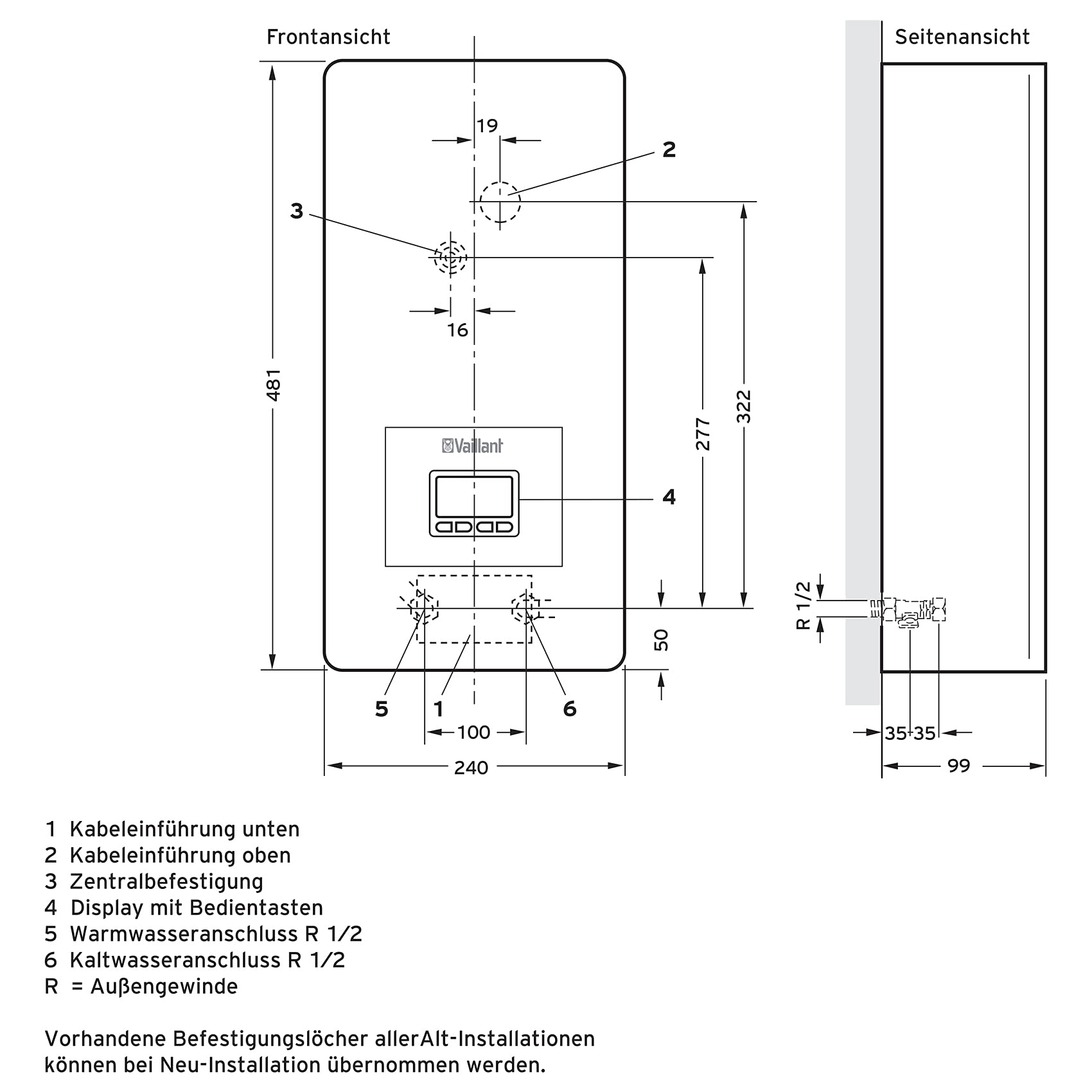 Vaillant Elektroniczny przepływowy podgrzewacz wody, VED exclusive 21/8, odporny na ściskanie, 21 kW, 400 V, dokładna temperatura wylotu, bezstopniowa regulacja, wyświetlacz graficzny, 0010023747