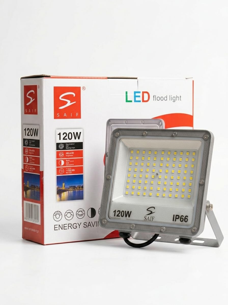 Saif 120W LED Flood Light IP66 Waterproof Outdoor Focus Light, Aluminium Die Cast Body, 4KV Surge Protection, High Brightness Security Light for Garden, Building, Parking, Factory RGB-image-1