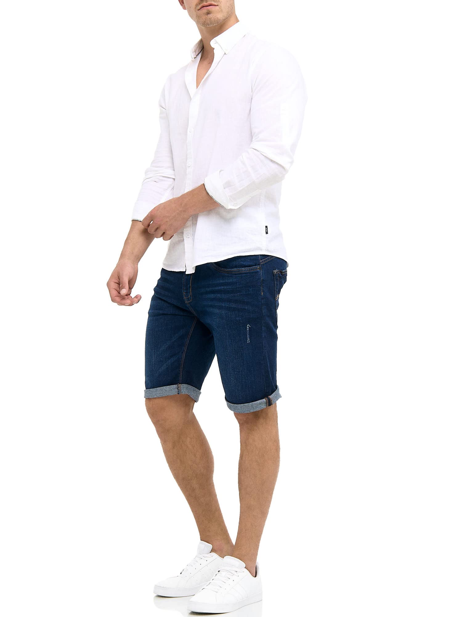 Indicode Hombres Caden Jeans Shorts | Pantalones Cortos Vaqueros con 5 Bolsillos