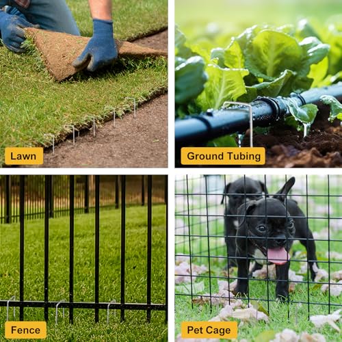 Image of HongWay 60 Pack Landscape Staples 12 Inch, Galvanized Garden Stakes