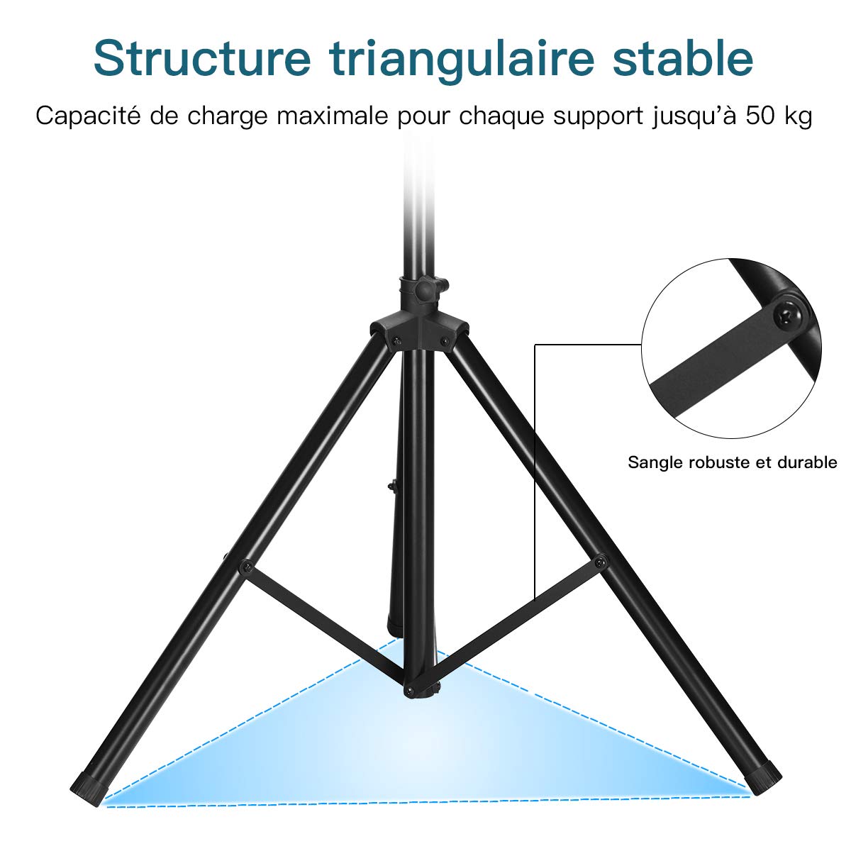 COSTWAY Lot de 2 Pied d'Enceinte Trépied de Haut-Parleurs en Fer+PP Hauteur Réglable 97-181 cm Excellente Stabilité Pieds Antidérapant Capacité de Charge 50 kg Noir