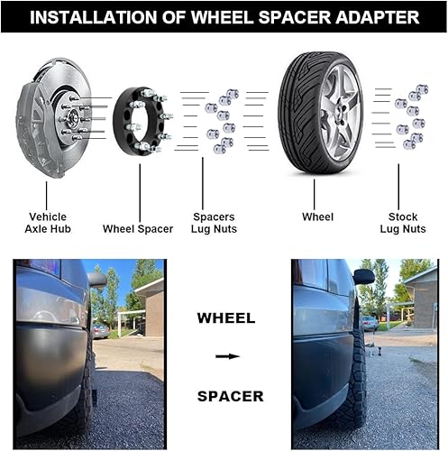 Miniatura 2 de VLAOSCHI Espaciadores de rueda forjados negros de 8 x 180 de 1.5 pulgadas con pernos de 14 x 1.5 pulgadas, compatibles con Chevy GMC 8 Lug para