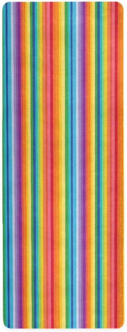 ALAZA Cute Rainbow Stripe Yoga Mat Non Slip Fitness Exercise Mat, Workout Mat for Yoga, Pilates and Floor Exercises