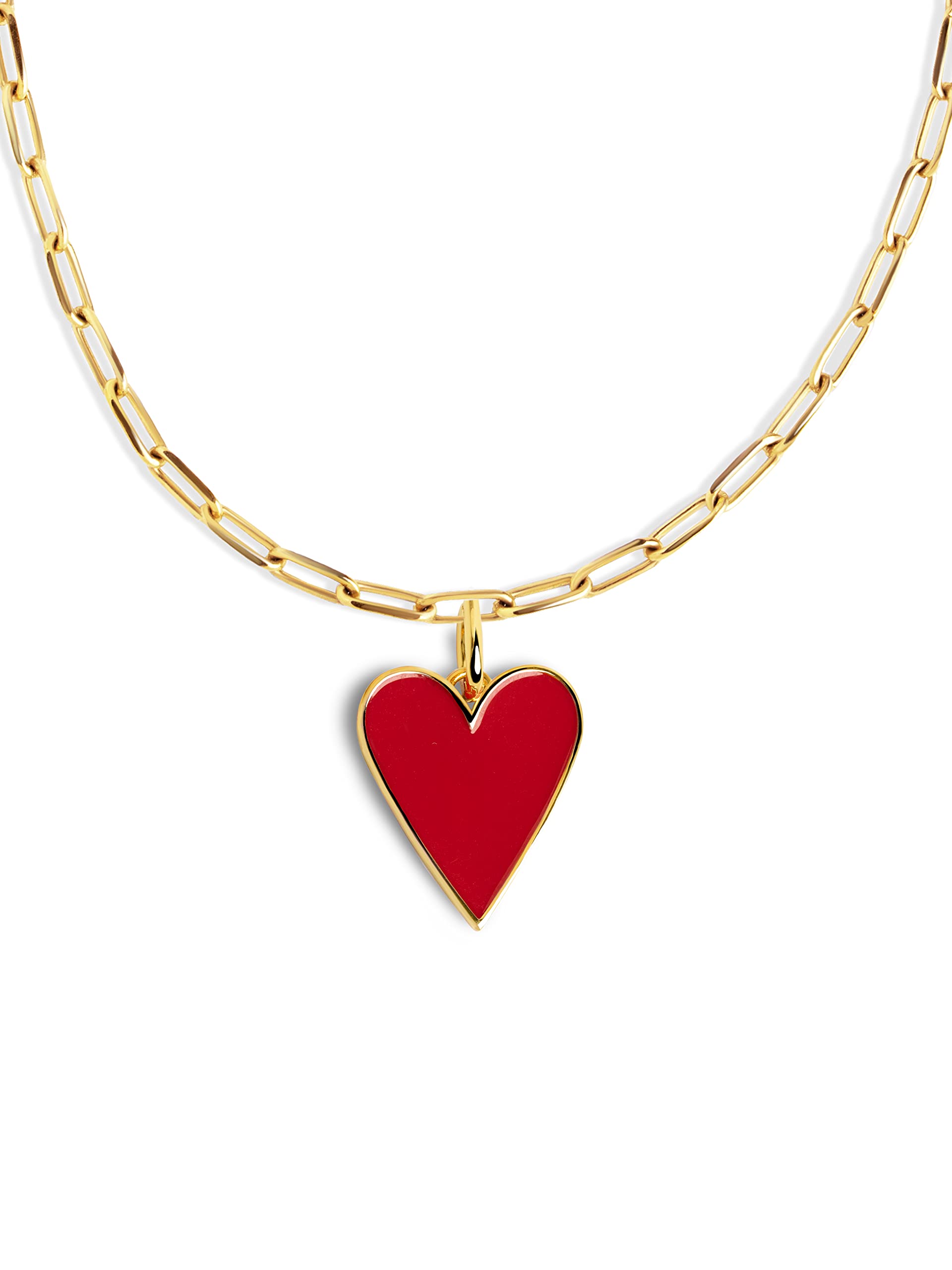 SINGULARU - Charm Lovely Heart Red Enamel. Pendente per Catena in Ottone con Finitura Placcata Oro 18 Kt. Design a Forma di Cuore. Combinabile con Collana. Gioielli da Donna