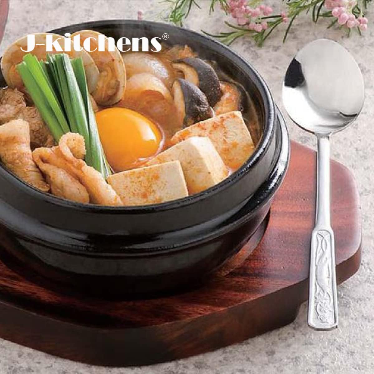 J-kitchens Heat Resistant Ceramic Jig Pot Toppegi 5.3 inches (13.5 cm) with Saucer Made in Korea