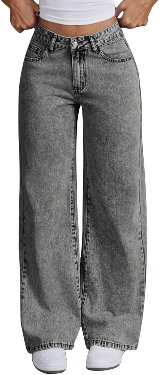 Straight Leg Jeans for Women High Waisted Wide Leg Denim Pants Loose Casual Baggy Y2K Boyfriend Jeans with Pockets