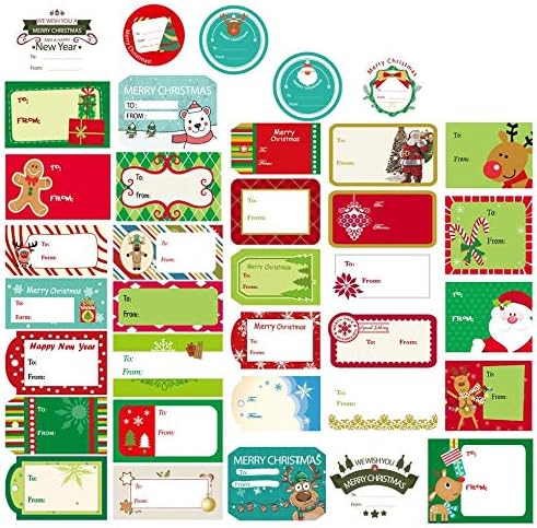 216 calcomanías de Navidad para despegar y pegar con nombre, etiquetas de Navidad de Papá Noel, muñeco de nieve, árbol de Navidad, ciervos,