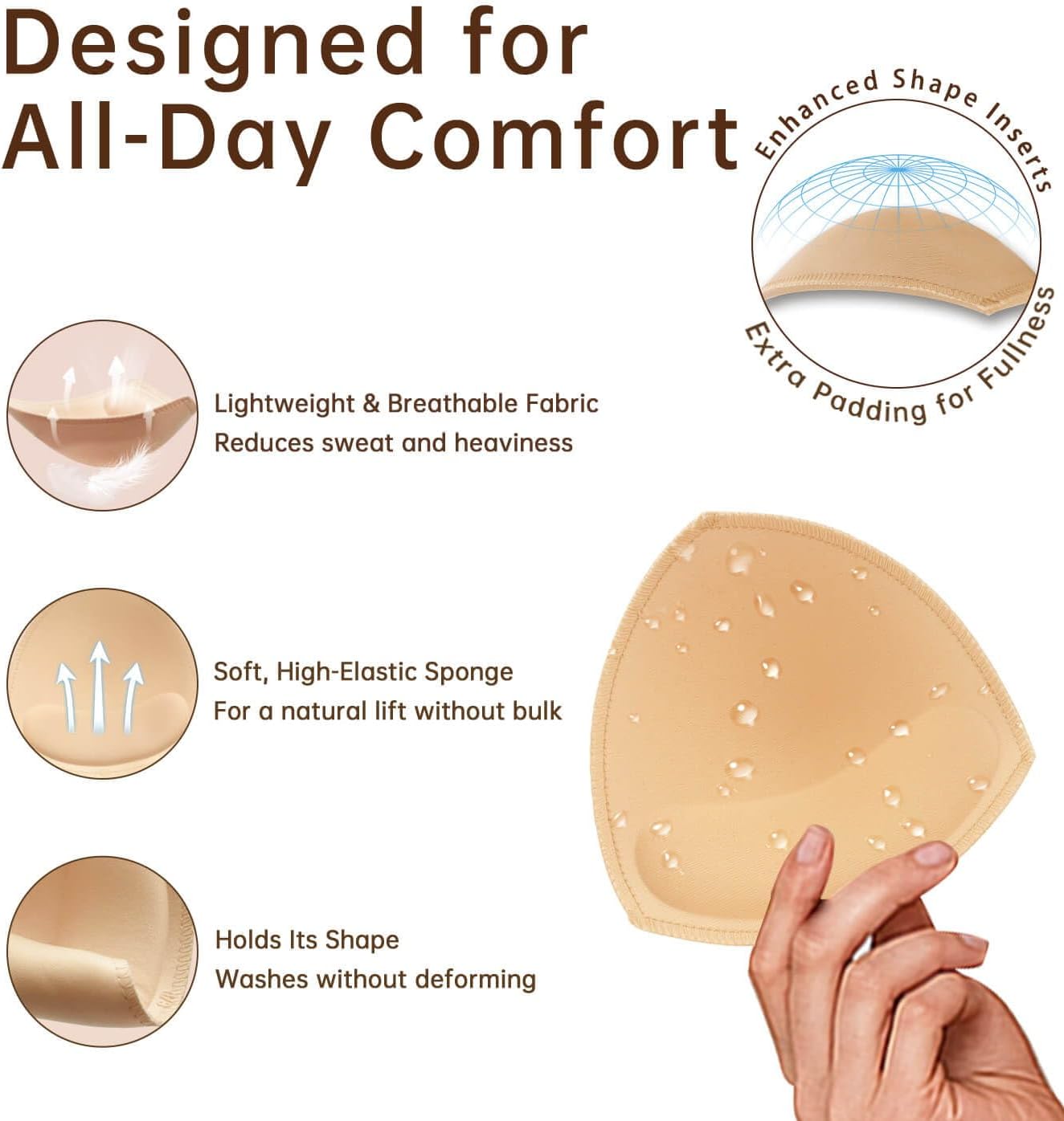 Adamotto Waterproof Bathing Suit Inserts 4 Pairs Push Up Bra Pads Inserts Removable for Swimsuits Sport Bikini - Image 2