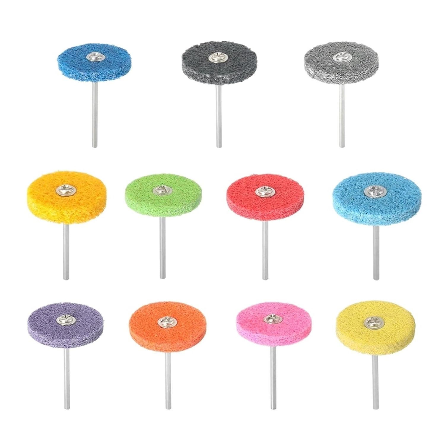 11PCS Abrasive Polishing Disc Set 3/32''-2.35mm Shank for Cleaning Sanding Rust Removal Deburring Metal Wood Stone