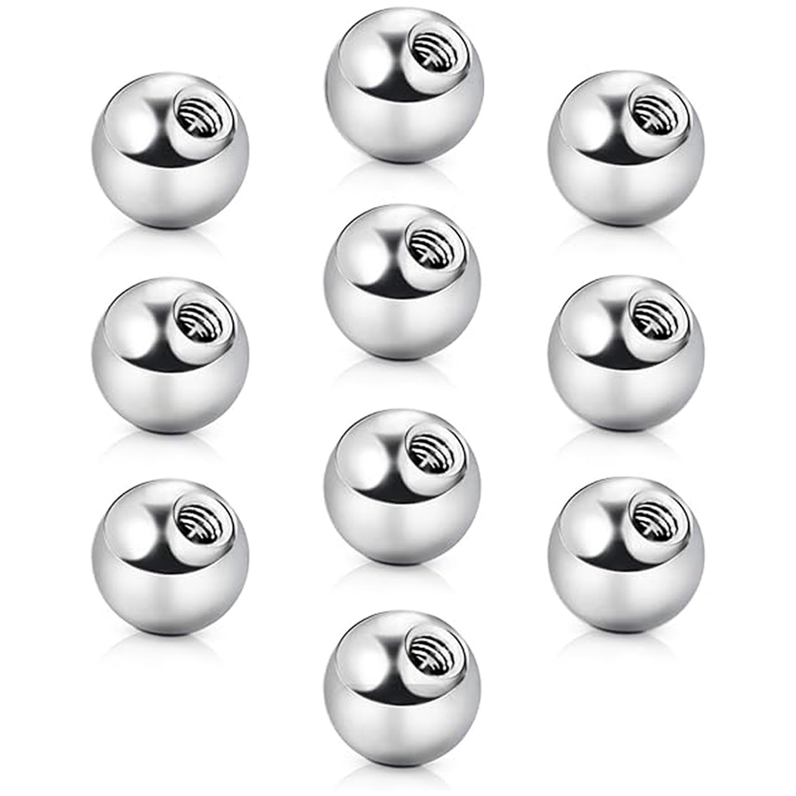 GenericPiercing Balls 16G 5mm Replacement Balls for Piercing Jewellery Surgical Steel Belly Button Bars Tongue Piercing Nine Nuts Earlobes Hooked Eyebrows Industrial Piercings Lip Flaps Lip Staples (10 pcs)