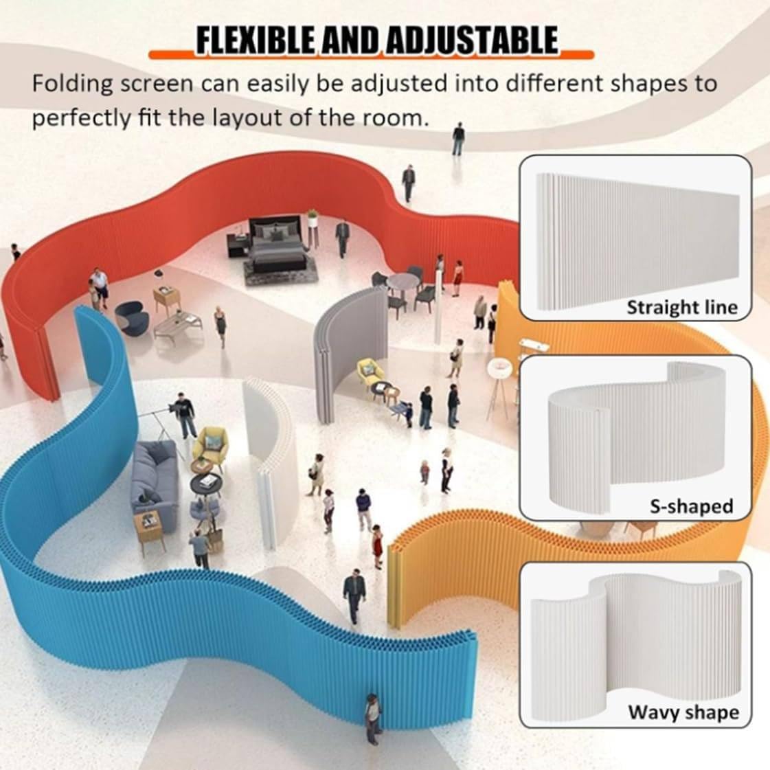 Modern Room Divider, Interior Privacy Screen, Folding and Retractable Room Divider, Freestanding Paper Wall Partition, for Bedrooms, Uffici, Balcony, 2x1.8m/6.5x6.91FT