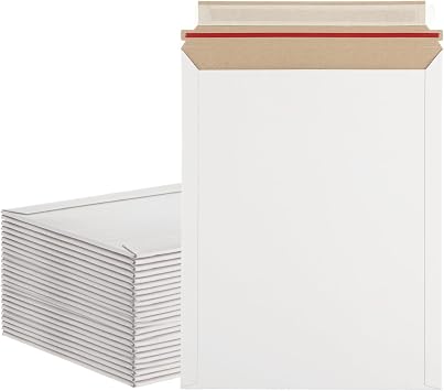 100 Pack 9.5x12 Inch Rigid Mailers, Self Seal Photo Document Mailer Cardboard Mailing Envelopes Stay Flat Mailers for CD, Photos, Document, Pictures, Papers, Files, White