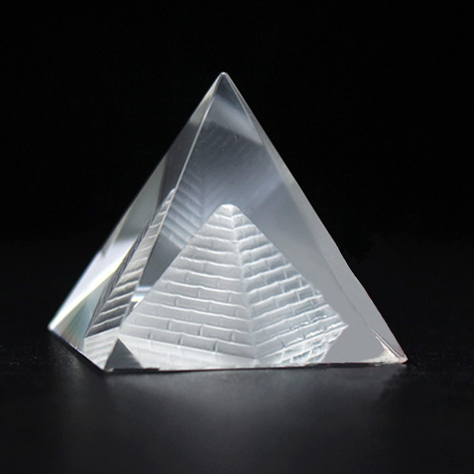 Besimple 3.15inch/80mm Clear Crystal Pyramid Prism, Feng Shui Crafts Meditation Crystal for Home Office Art Decor, Pyramids Gift, Stand for Prosperity, Positive Energy and Good Luck