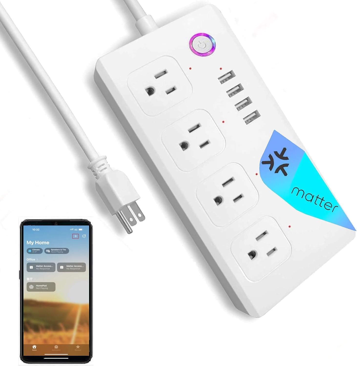 Surge Protector Power Strip, USB Power Strip, 4 Wide AC outlets 4 USB, Overload Protection, PD40WUSB-C Power Strip with 5FT Extension Cord, 1250J, Desktop Charging Station for Home Office