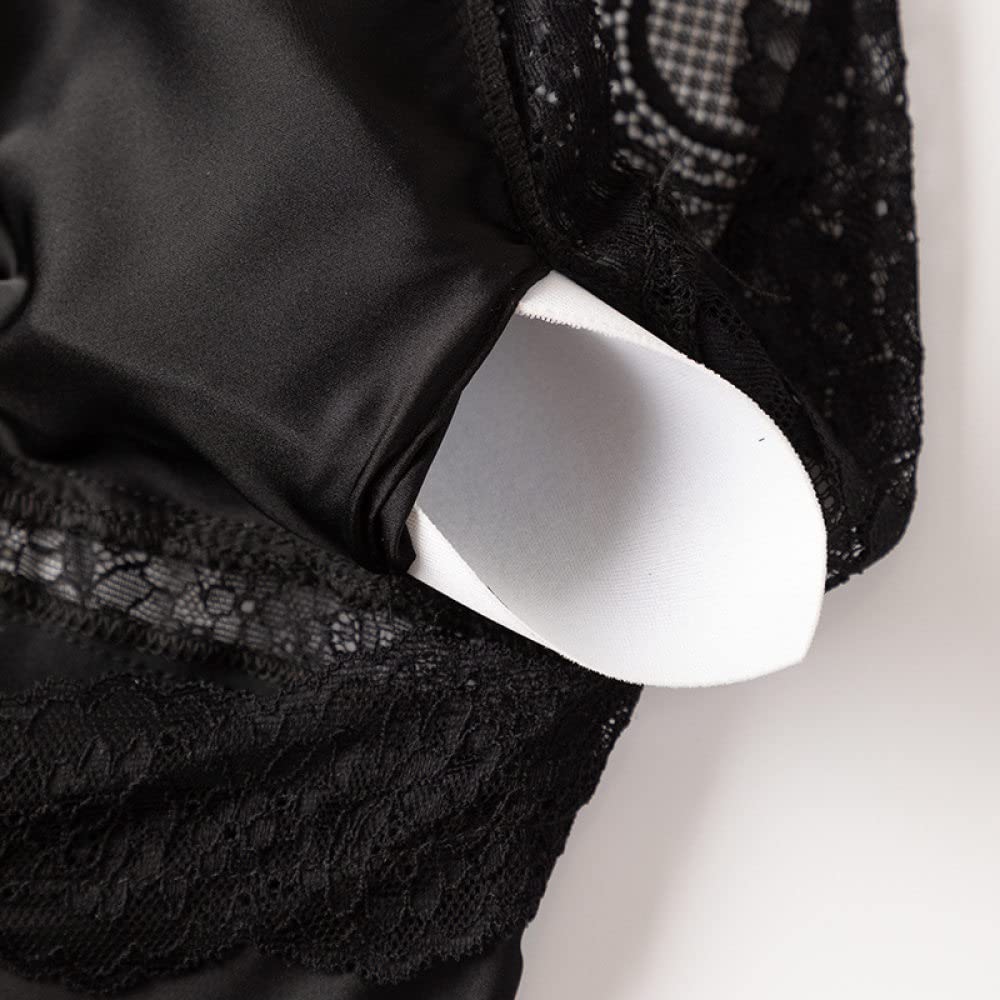 Accappatoio Donna,2 Pezzi Set Accappatoio In Raso Sexy Pizzo Nero A Rete Senza Schienale Con Lacci Vestaglia Camicia Da Notte Set Kimono Leggero Abito Pigiama Sposa Vestaglia Bademantel Damen,Pink,M