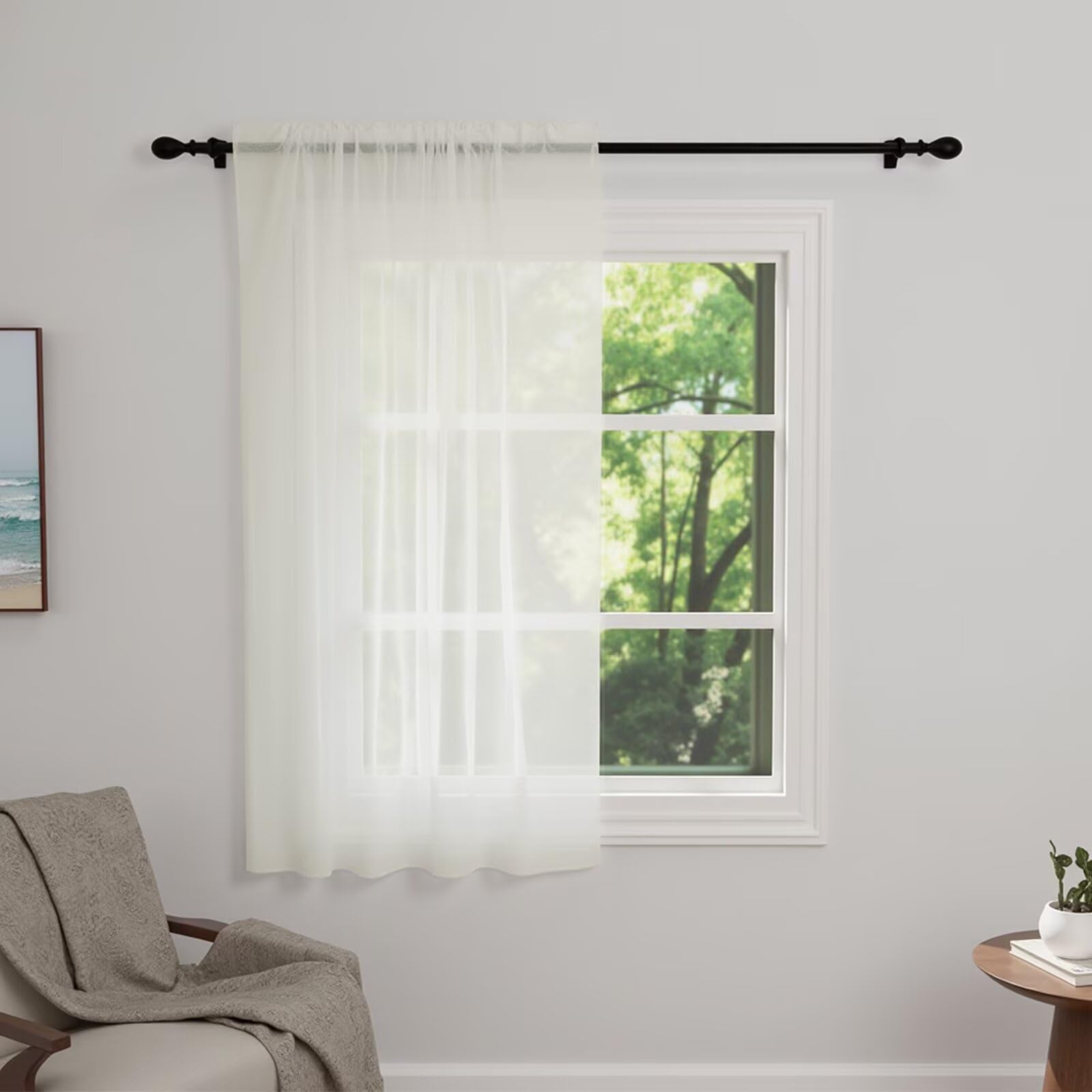 Zdada Net Curtains for Windows 54 Drop, Cream Slot Top Voile Curtains, Semi Transparent Sheer Curtain Net Curtain Panel for Living Room Kitcken W60xL54 Inch,1 Panel
