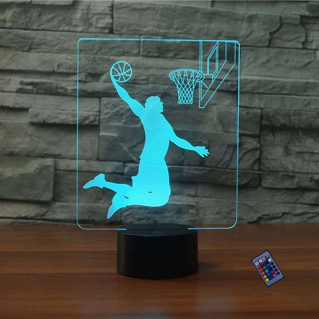 YTDZLTD Creativo 3D Baloncesto Noche luz Control Remoto 16 Colores Cambiando Alimentación USB Touch Interruptor Decoración lámpara de 3D Lámpara LED Mesa Escritorio Niños Regalo de Cumpleaños Navidad