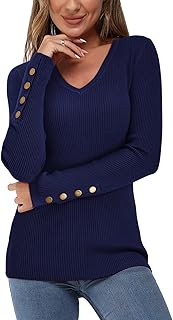 Sponsored You’re seeing this ad based on the product’s relevance to your search query.Learn more about this advertisement Newshows Women's Autumn V-Neck Knitted Jumper Winter Long Sleeve Shirt Ribbed Women's Jumper with Button Detail
