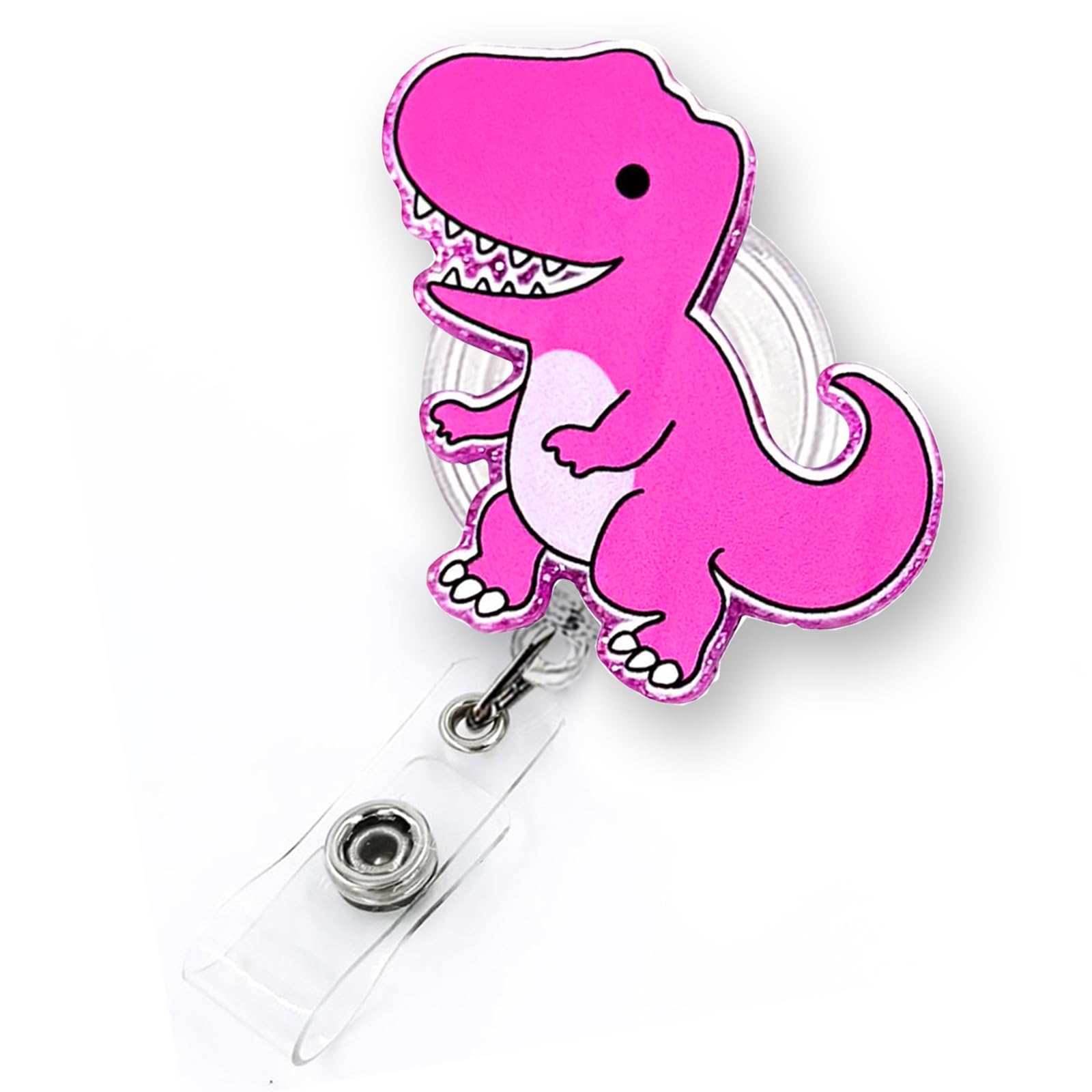 Pink Dinosaur Badge Reel Retractable for Nurse Nursing RN CNA LPN Medical Worker & Teacher, Cute T-Rex Dino Badge Clip, Pediatric Nurse ID Badge