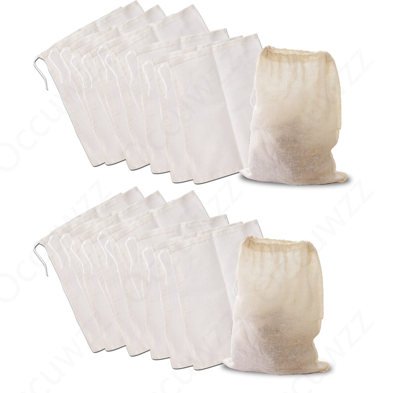 Occuwzz 20 Pcs Tea Strainer Bags,Tea Coffee Filter,Empty Cotton Drawstring Seal Filter Tea, Food Grade Non-Woven Tea Infuser, for Leaf Tea Coffee, Medicine and Soup (15 * 10CM)