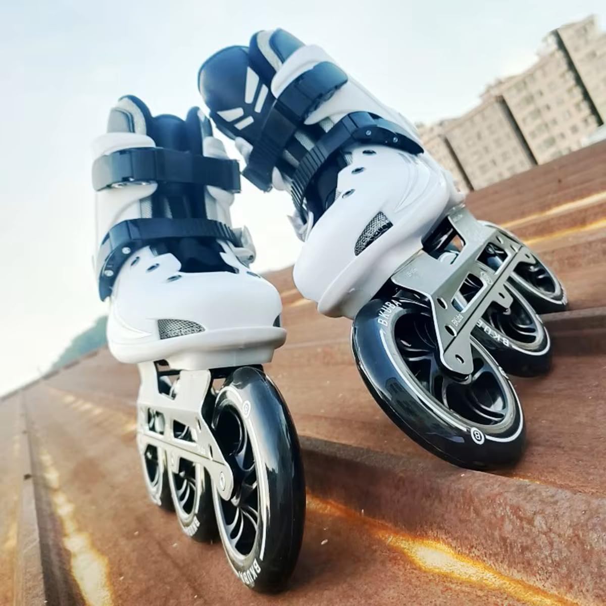 Rollschuhe Mit 3 Rädern, 125 Mm Professionelle Inline-Skating-Schuhe Für Männer Und Frauen, Mit ABEC-7-Lager, Hochleistungs-Speed-Cross-Country-Skates Für Erwachsene(Size:40,Color:White)