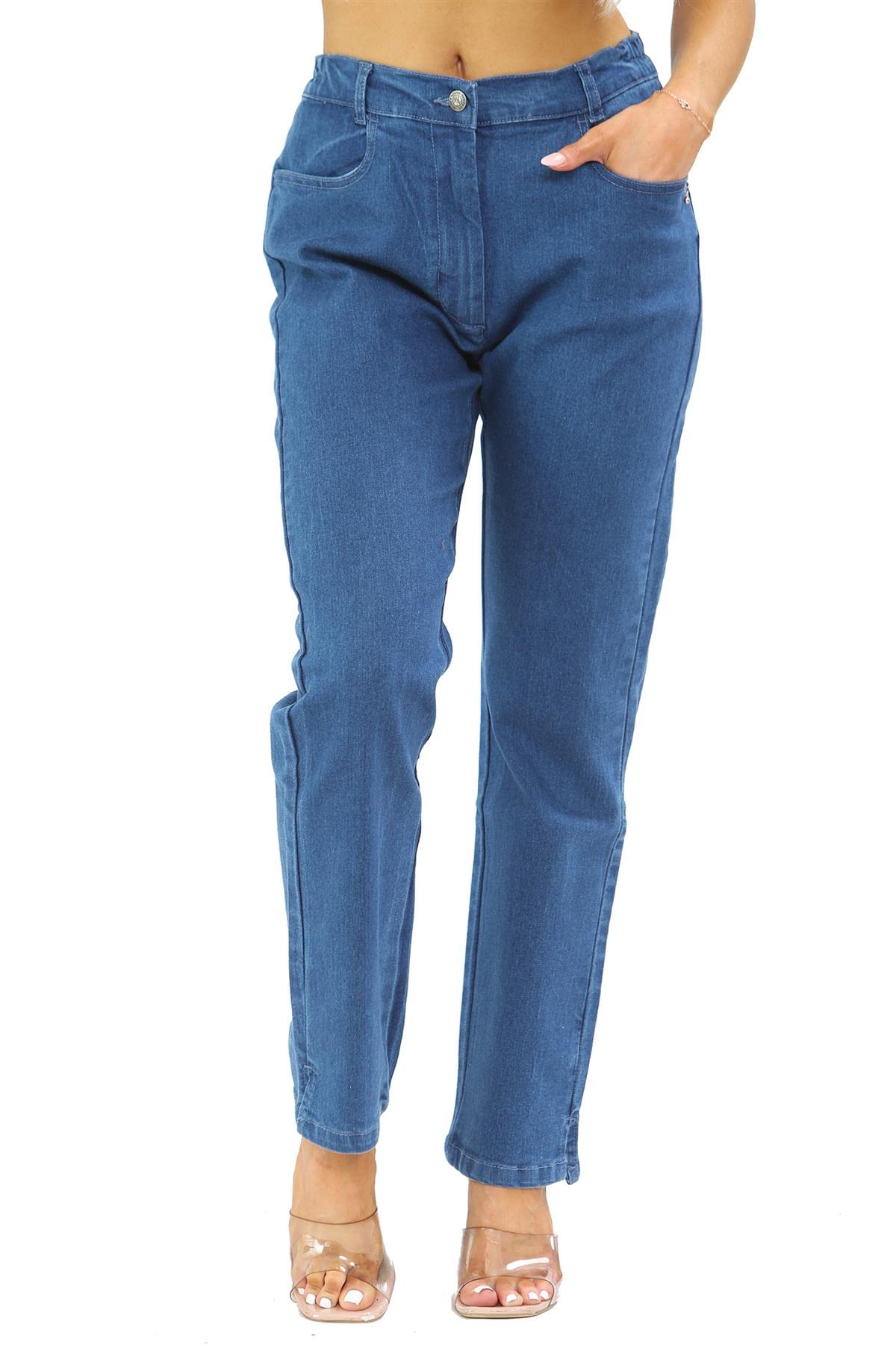 Myt Women's Blue Side Elastic Waist Jeans Straight Leg Regular Fit Denim Pants Waist Size Msw 24