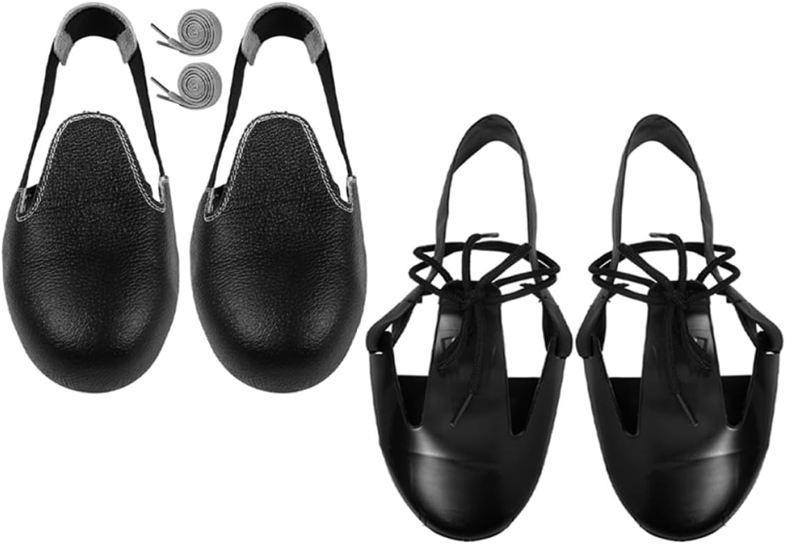 Tofficu Leather Safety Overshoes with Steel Toe Caps, Anti-smash Workplace Toe Protectors, Elastic Protective Shoe Covers for Industrial Use, 2 Pairs
