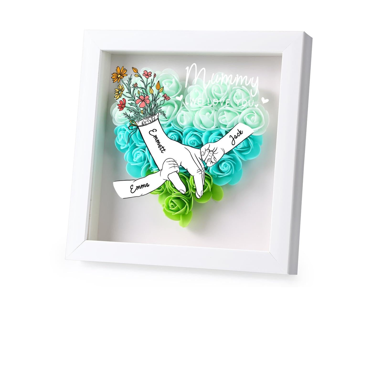 kaululu Regalo Festa della Mamma, Cornice Decorativa Personalizzata con Rosa e Incisione Nome Regalo Personalizzato per Donna (A-Verde)