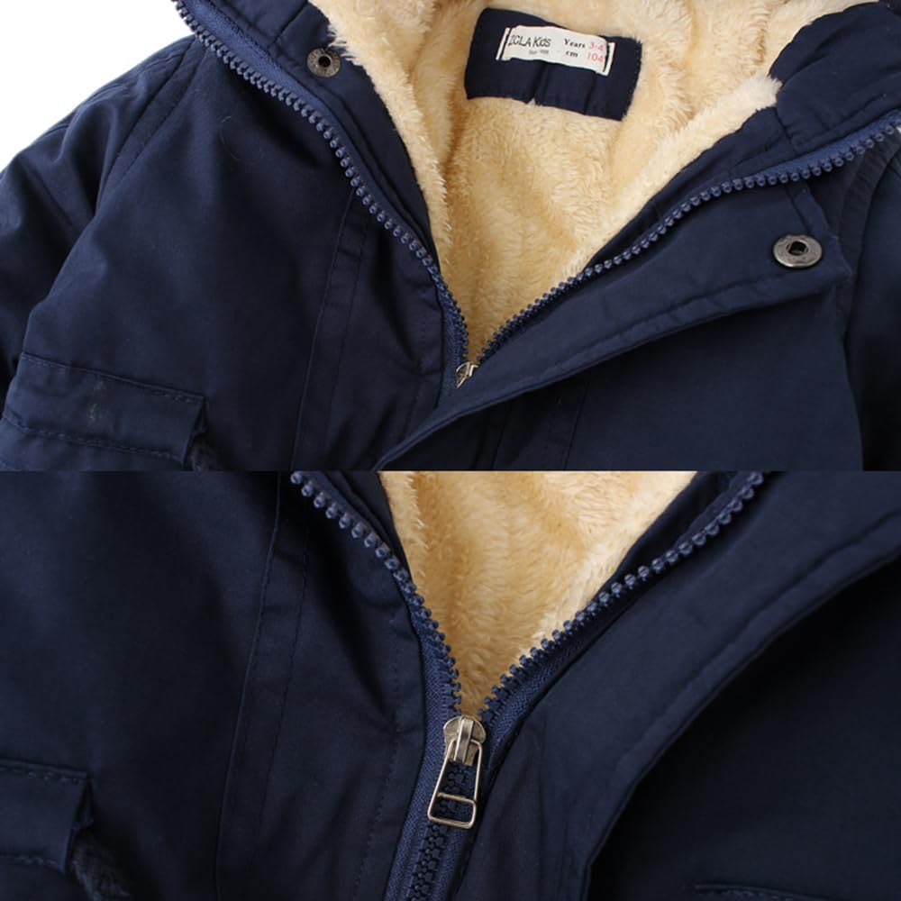 Niños Niñas Parka Invierno Forro Polar Chaqueta con Capucha Cálida Abrigos Casual Chaqueta con Cremallera 3-10 Años