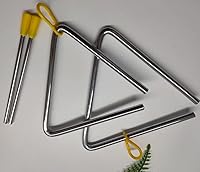 Vista 7 de Triángulo musical de acero de 5 pulgadas con Striker, instrumento de triángulos musicales de percusión de mano de 6 pulgadas, 5 pulgadas y 6
