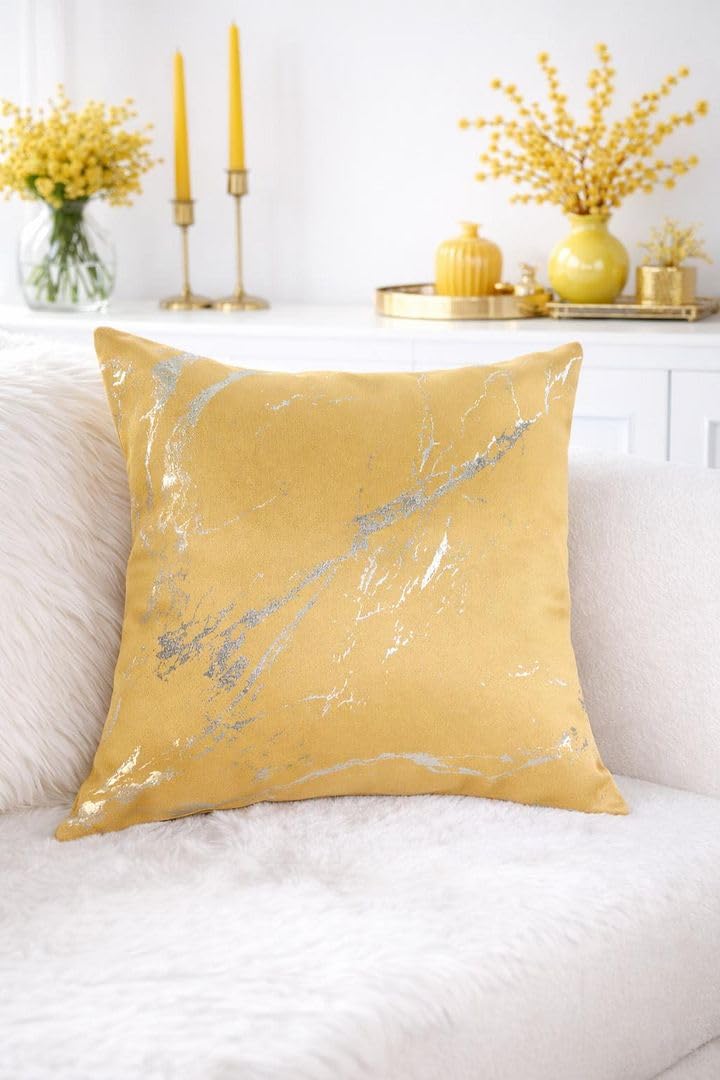 John Aird Blackout Curtains Eyelet Silver Foil Marble Effect On Ochre Thermal Curtain (Ochre/Silver, 90" Width x 72" Drop)