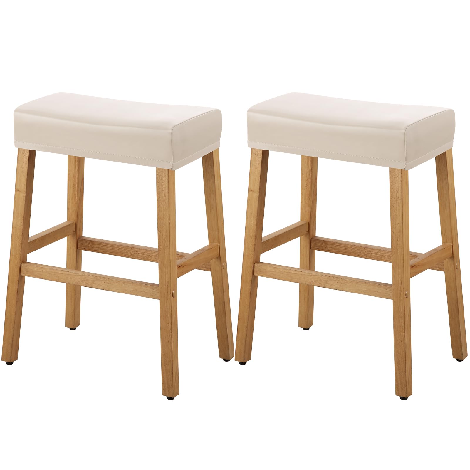 YISUN Stool Covers Rectangle - 2 Pack Stretch Waterproof Saddle Seat Cover Counter Bar Stools Bar Chairs Covers Kitchen Island Chairs Cushion Protector (2, Pu Leather-Beige)