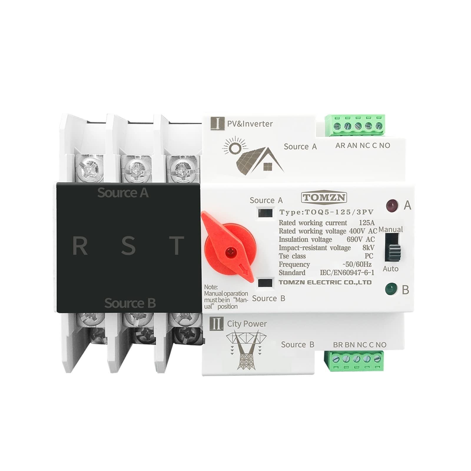 GJEXXPTST 2P 3P 4P Din Rail ATS for PV and Inverter Dual Power Automatic Transfer Selector Switches Uninterrupted 63A 100A 125A