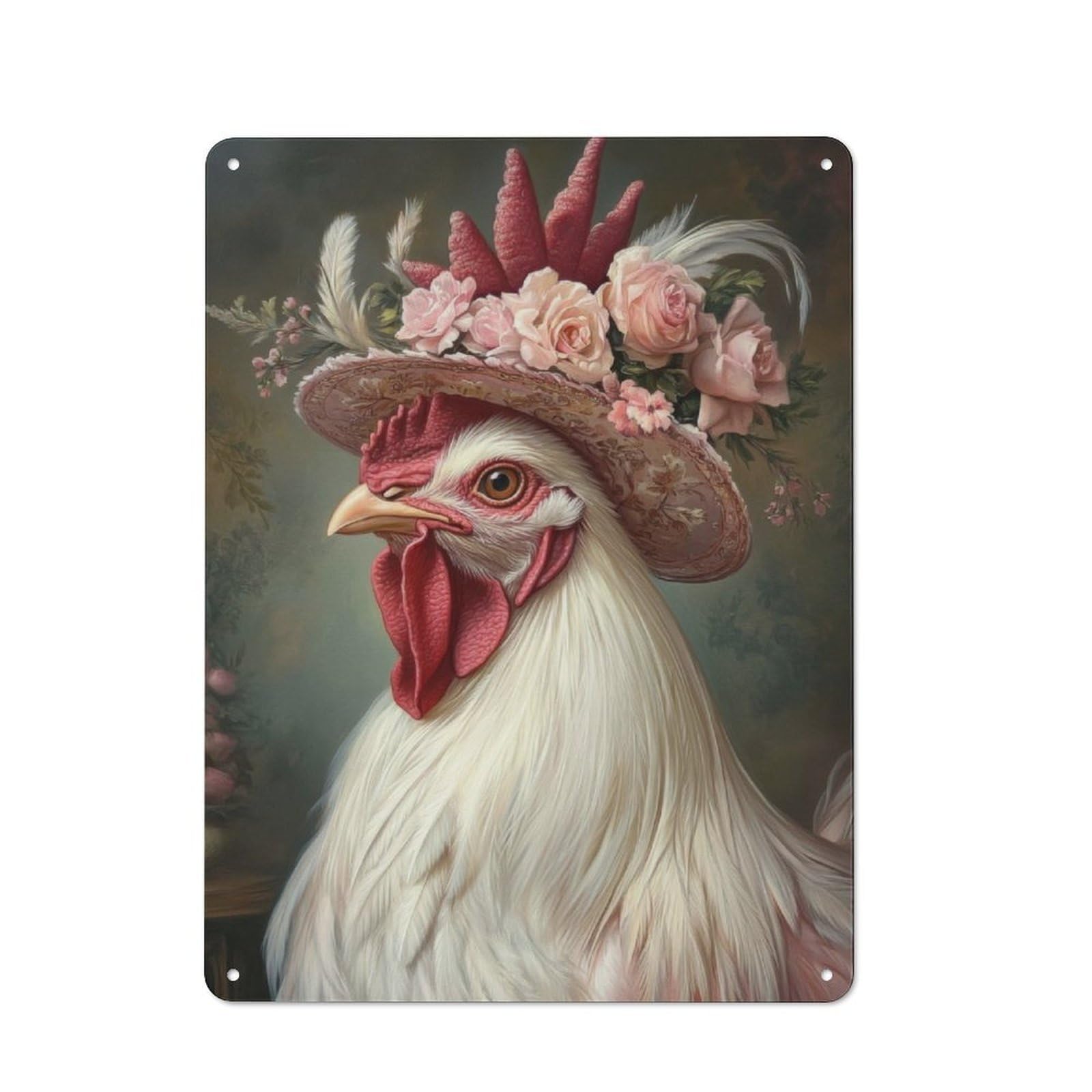 Junmoney Rooster In A Hat Tin Wall Plaque 40X30cm With For Living Room Or Hallway, For Garage, Workshop And Man Cave Decoration