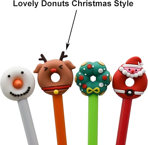 Miniatura 3 de Maydahui 12 bolígrafos creativos de gel de Navidad con forma de dona, árbol de Navidad, muñeco de nieve, reno, Papá Noel, tinta negra para