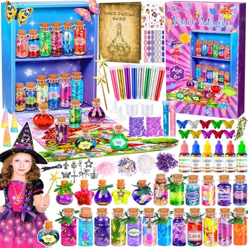 Frasheng Pociones Magicas Niñas,Kits de Pociones de Hadas para Niños,Fairy Magic Potion Kit, 24 Botellas de Poción Mágica,Piedras de Cristal,Mariposas,Regalos Creativos,Regalo Niña 6 7 8 9 10 11 años