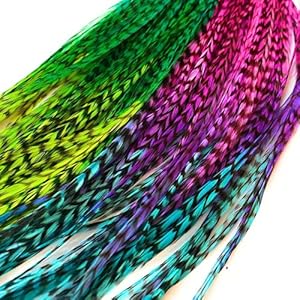 Tie Dye Feather Hair Extensions, 100% Real Rooster Feathers, 20 Long Thin Loose Individual Feathers, By Feather Lily Mixed