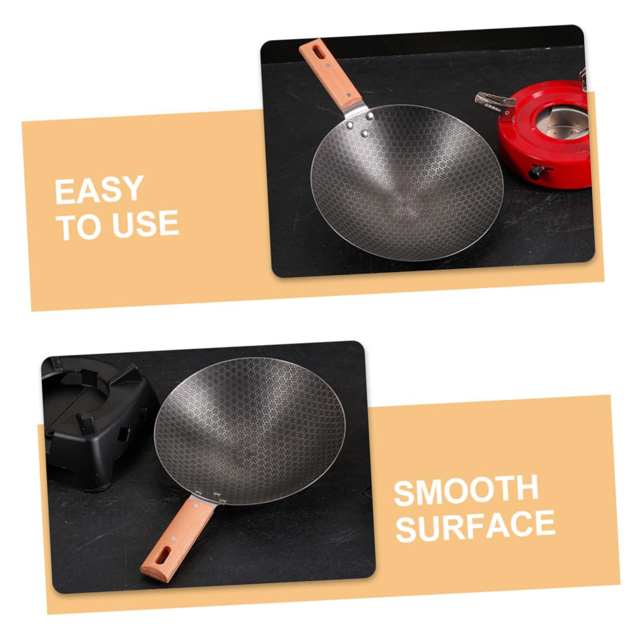 Wok Piccolo in Ferro per Cottura Padella Wok da Cucina Multiuso Facile Impugnare Manico Termoisolante per Friggere e Cuocere