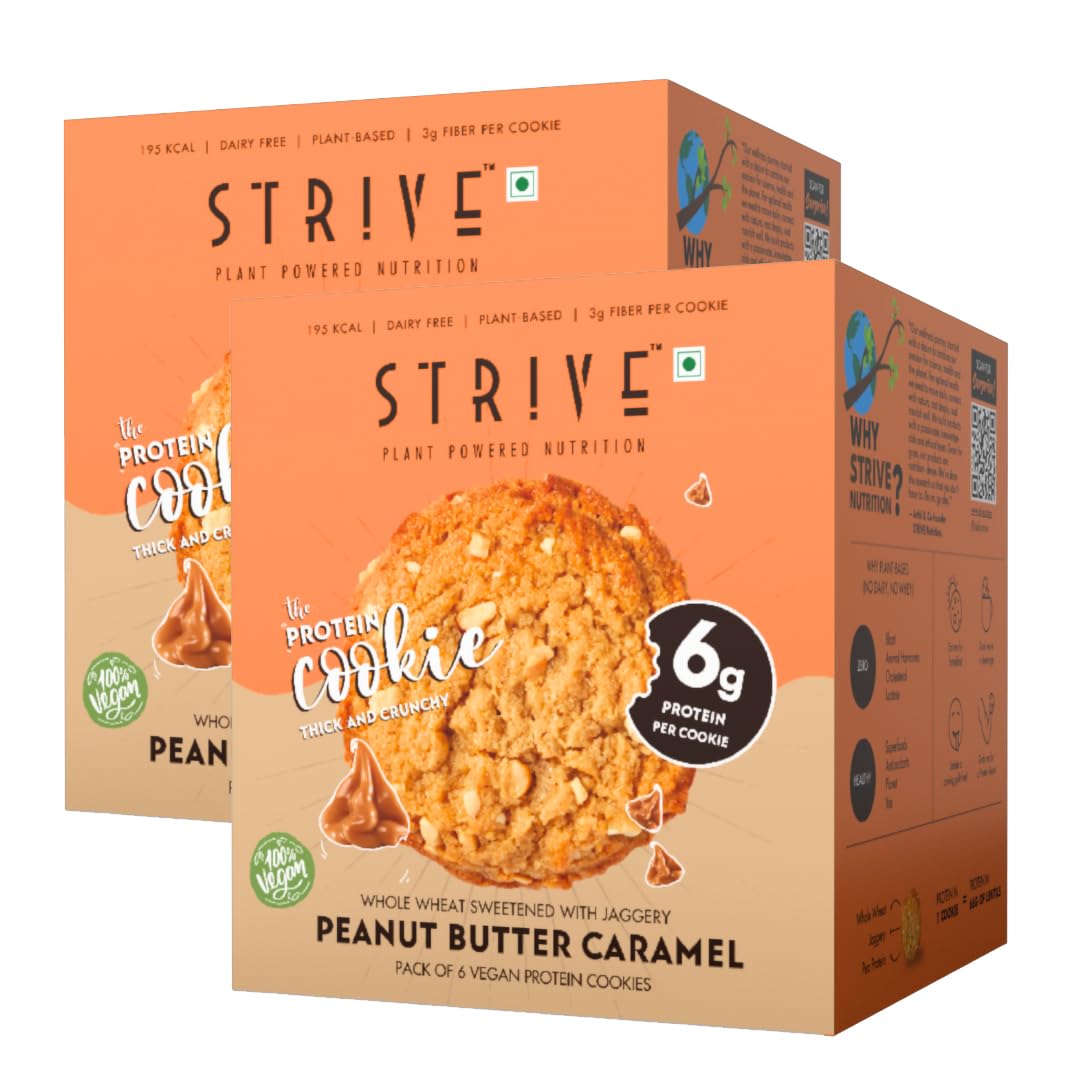 Strive Vegan Peanut Butter Caramel Protein Cookies | 6g Plant Protein | No Butter & No Maida | Jaggery-Sweetened Natural Biscuits With Whole Wheat | Healthy Snacks For Kids and Adults | Pack Of 12 (B0DC3GQSG3) Amazon Price History, Amazon Price Tracker