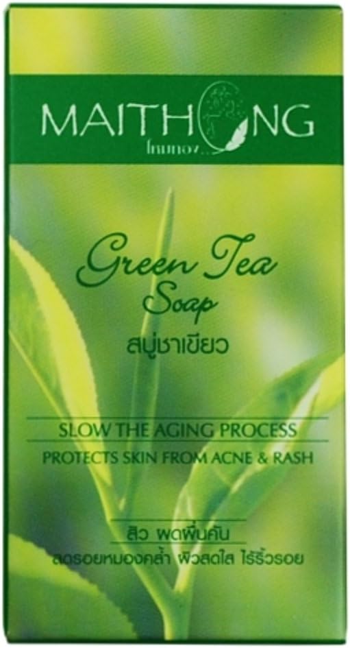 Green Tea Leaf The Soap Bar Natural Maithong 100g Herbal Soap Spa Acne Facial Face Body Wash Skin Care Slow Aging