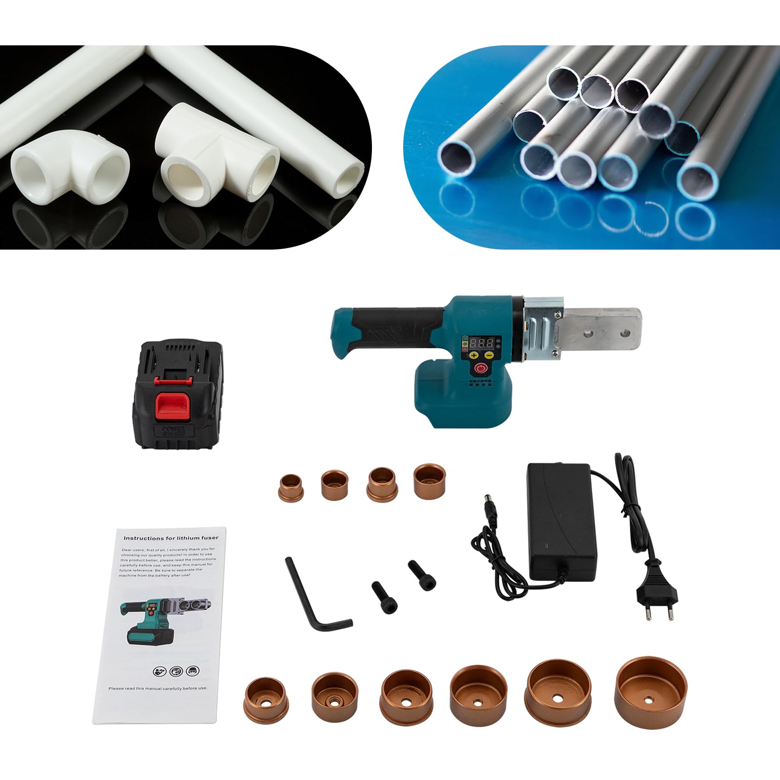 Soldadora de tubos de 20 – 50 mm con pantalla digital, moldes de recubrimiento sin capas, ajustable 0-320 ℃, batería de 3000 mAh, calefacción rápida, dispositivo de soldadura para tubos PPR PE PB PPC