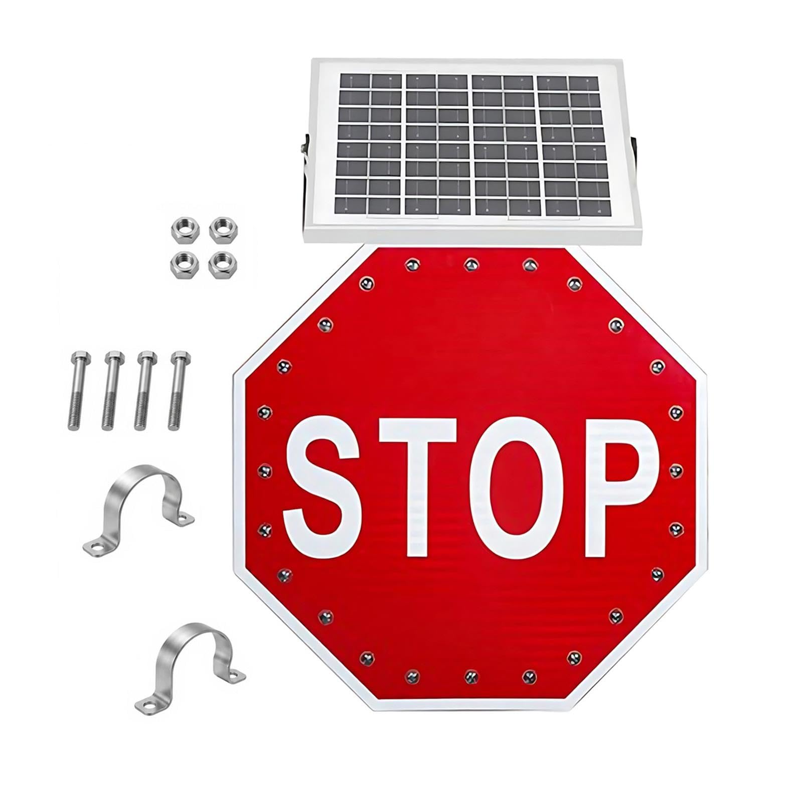 LED Verkehrszeichen STOP,Solarbetrieben,Aluminium,IP65,762 mm