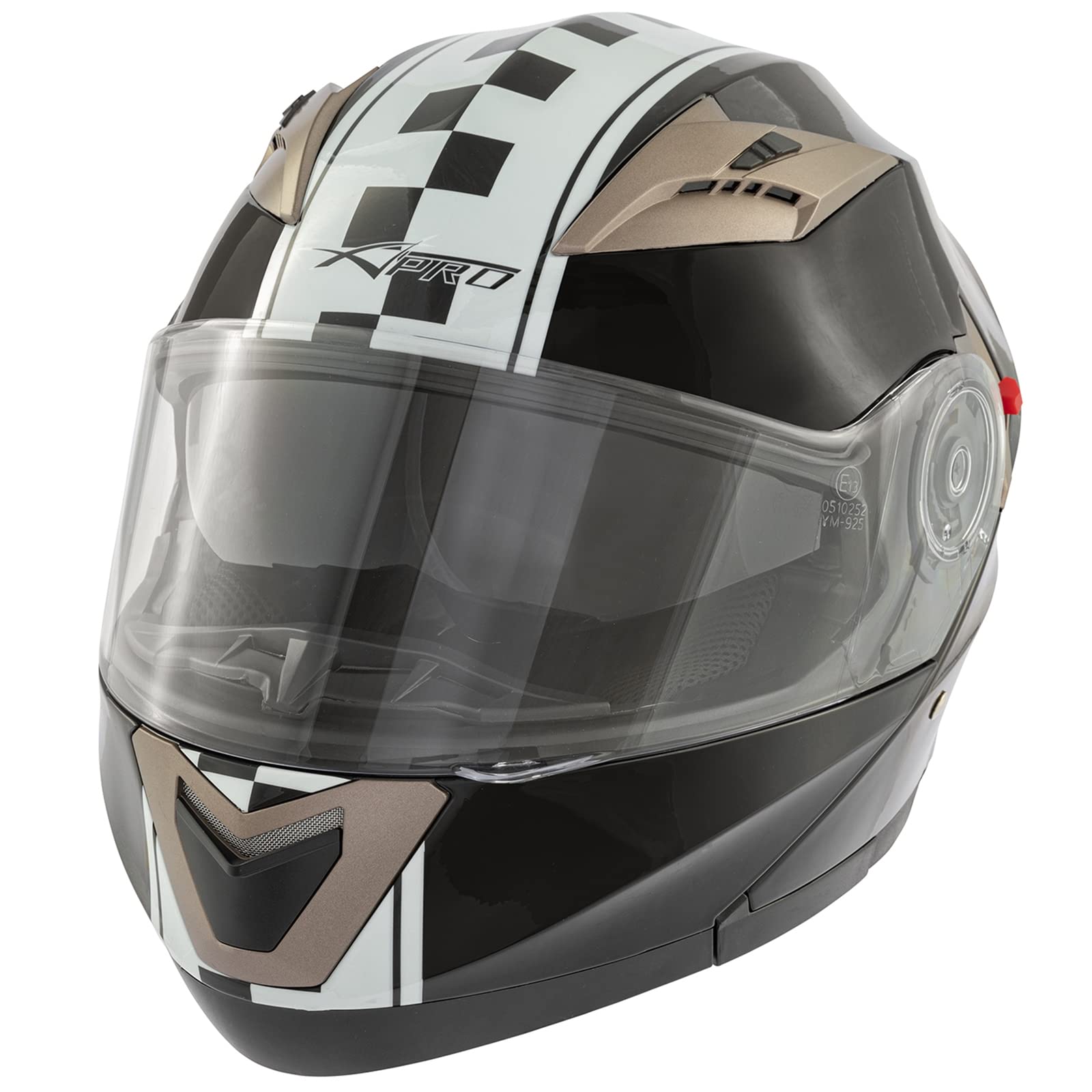 A-pro Casco Abatible Moto Touring Grafica Aprobado ECE 22 Doble Visera Negro L